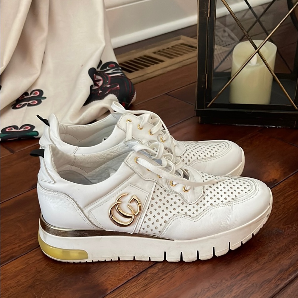 Women's White and Gold Sneakers